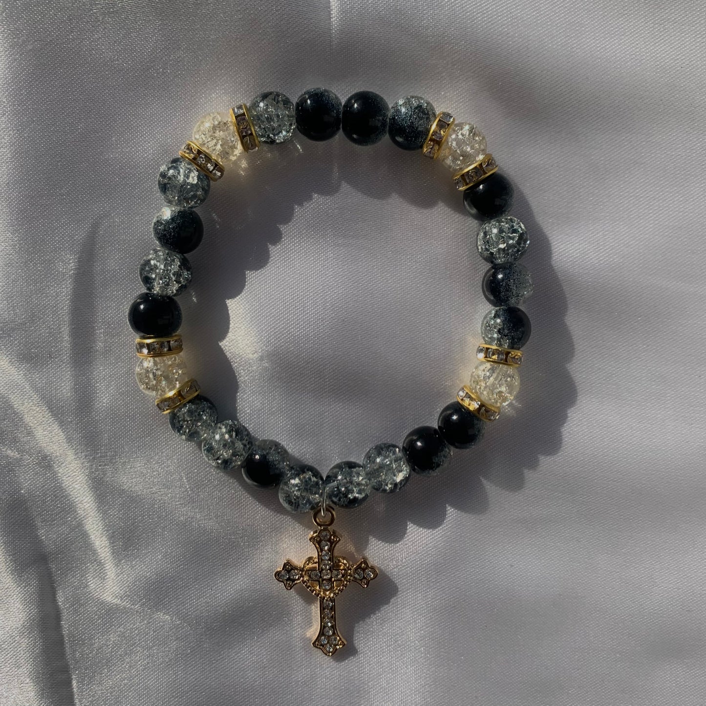 Black + White Gold Christ Bracelet (cross has changed)